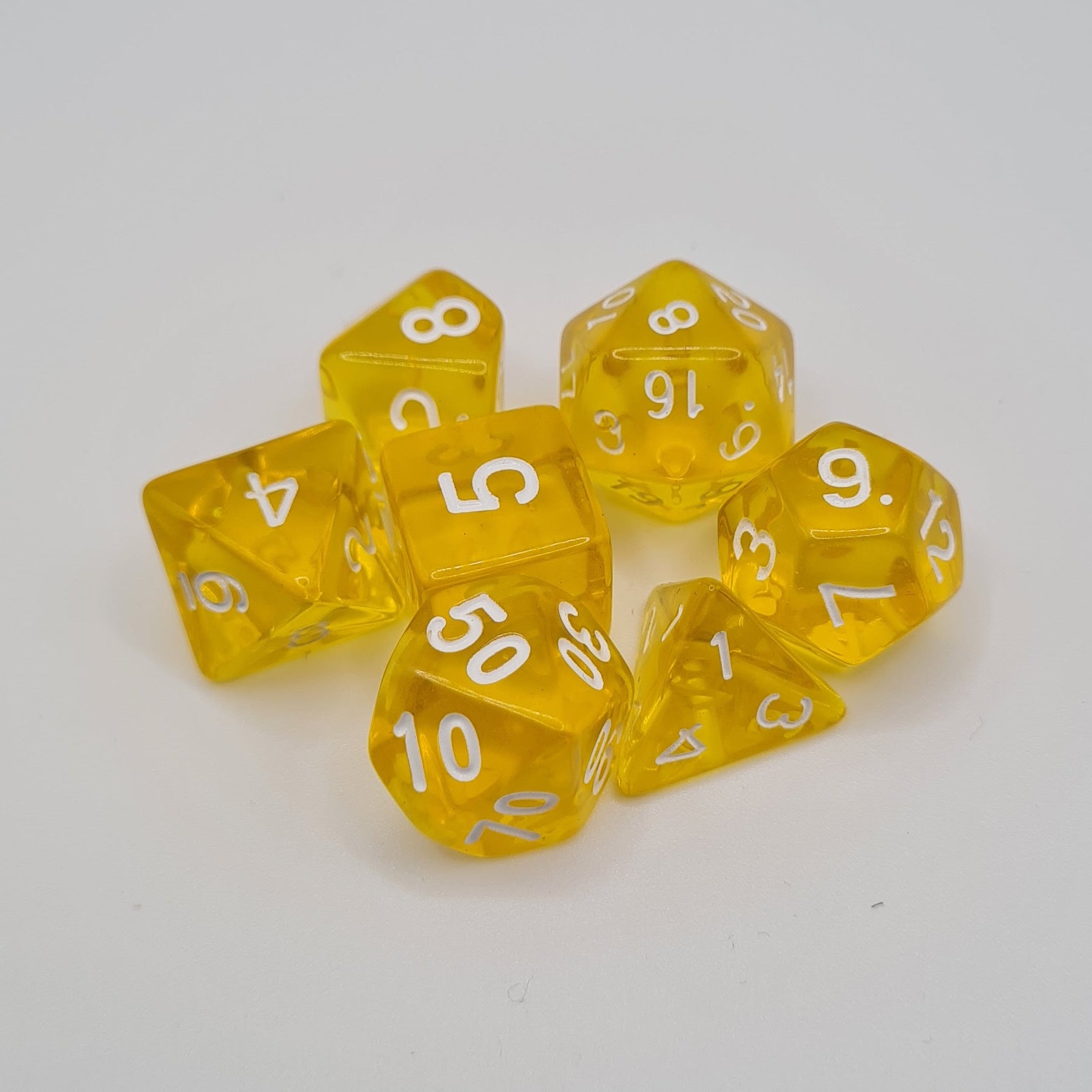 Opaque Yellow Polyhedral Dice Set – 7-Piece Tabletop Gaming Dice with Bag