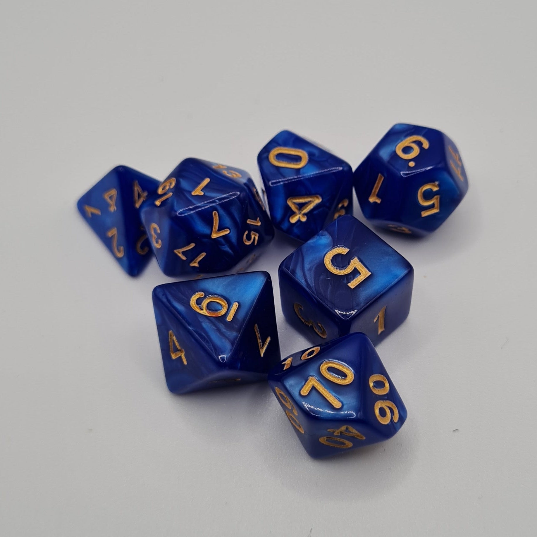 Blue Swirl Polyhedral Dice Set – 7-Piece Tabletop Gaming Dice with Bag