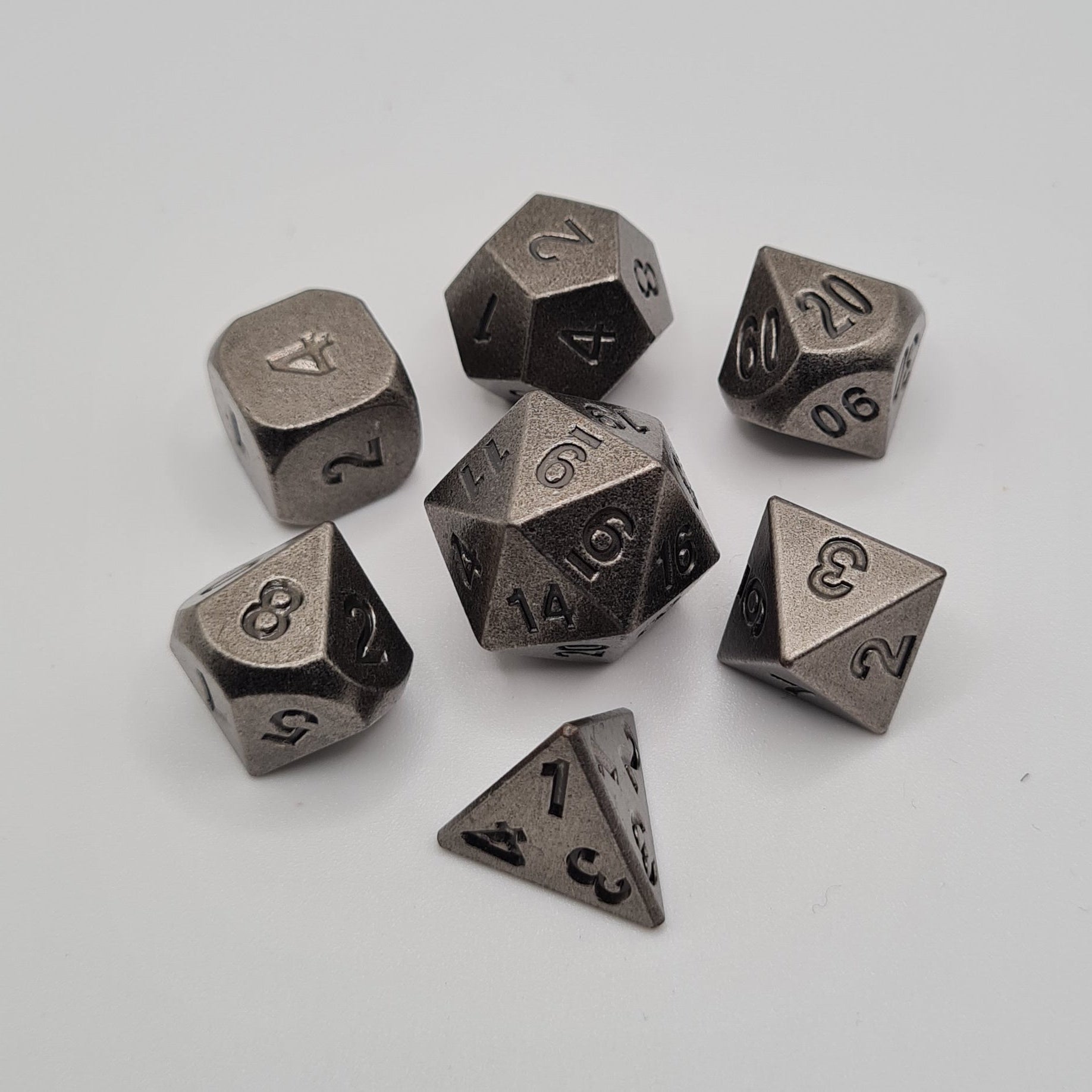 Antique Finish Metal Polyhedral Dice Set – 7-Piece Tabletop Gaming Dice with Bag