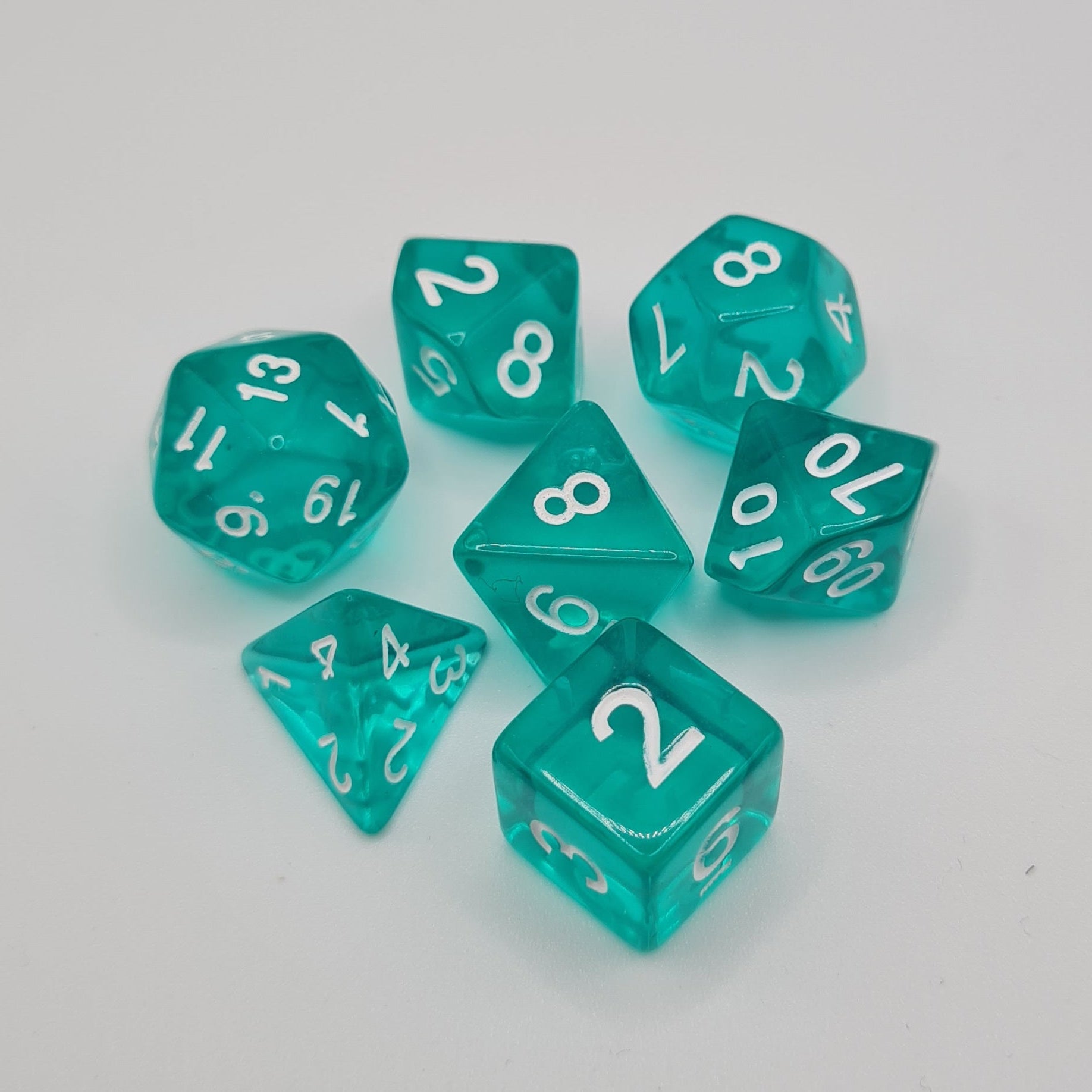 Teal Ice Polyhedral Dice Set – 7-Piece Tabletop Gaming Dice with Bag