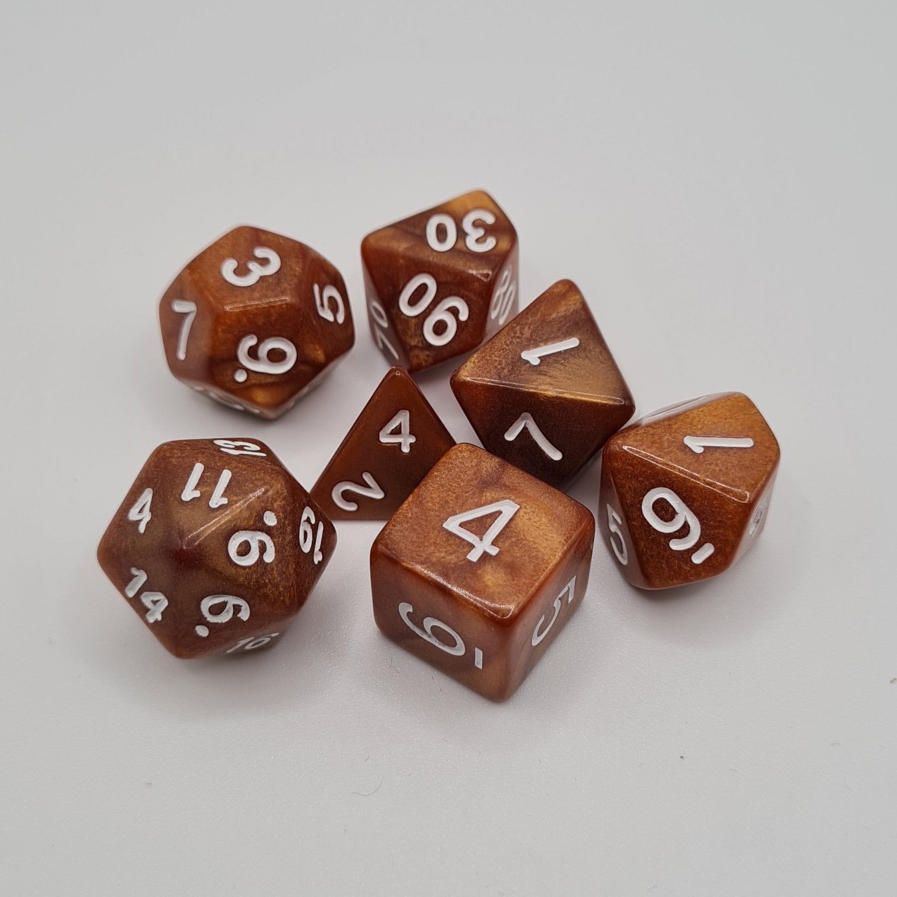 Butterscotch Swirls Polyhedral Dice Set – 7-Piece Tabletop Gaming Dice with Bag