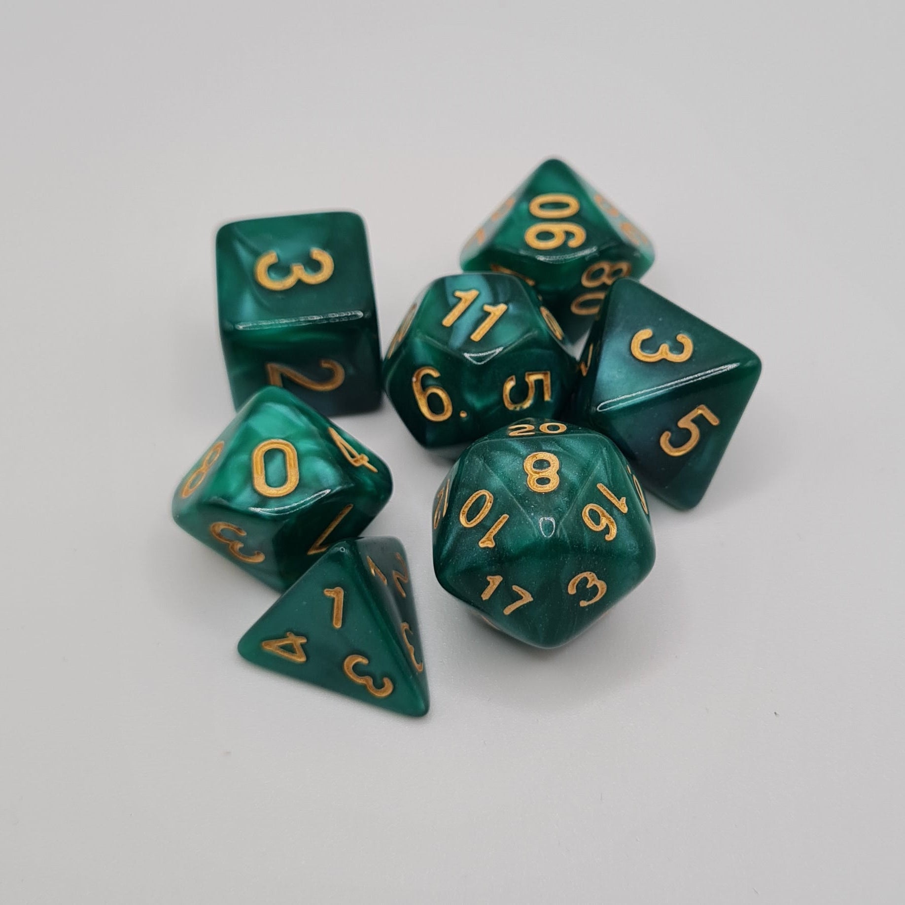 Sea Green Swirls Polyhedral Dice Set – 7-Piece Tabletop Gaming Dice with Bag