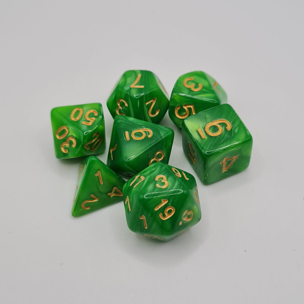 Tea Green Swirls Polyhedral Dice Set – 7-Piece Tabletop Gaming Dice with Bag