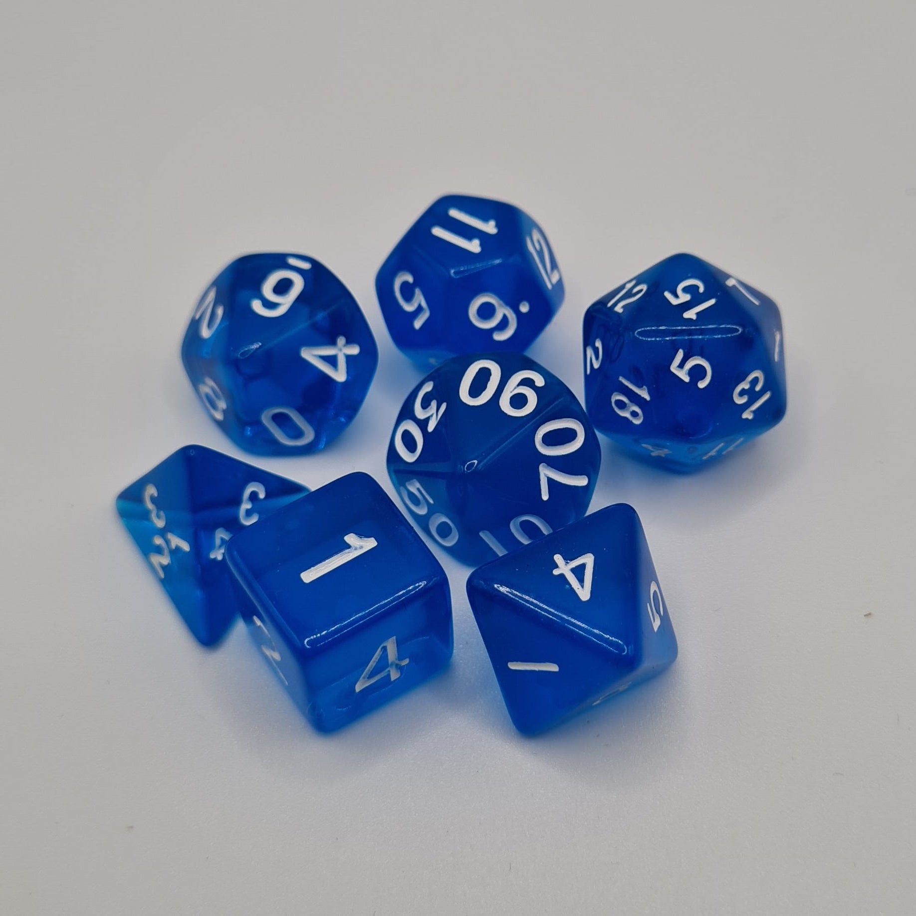 Blue Ice Polyhedral Dice Set – 7-Piece Tabletop Gaming Dice with Bag