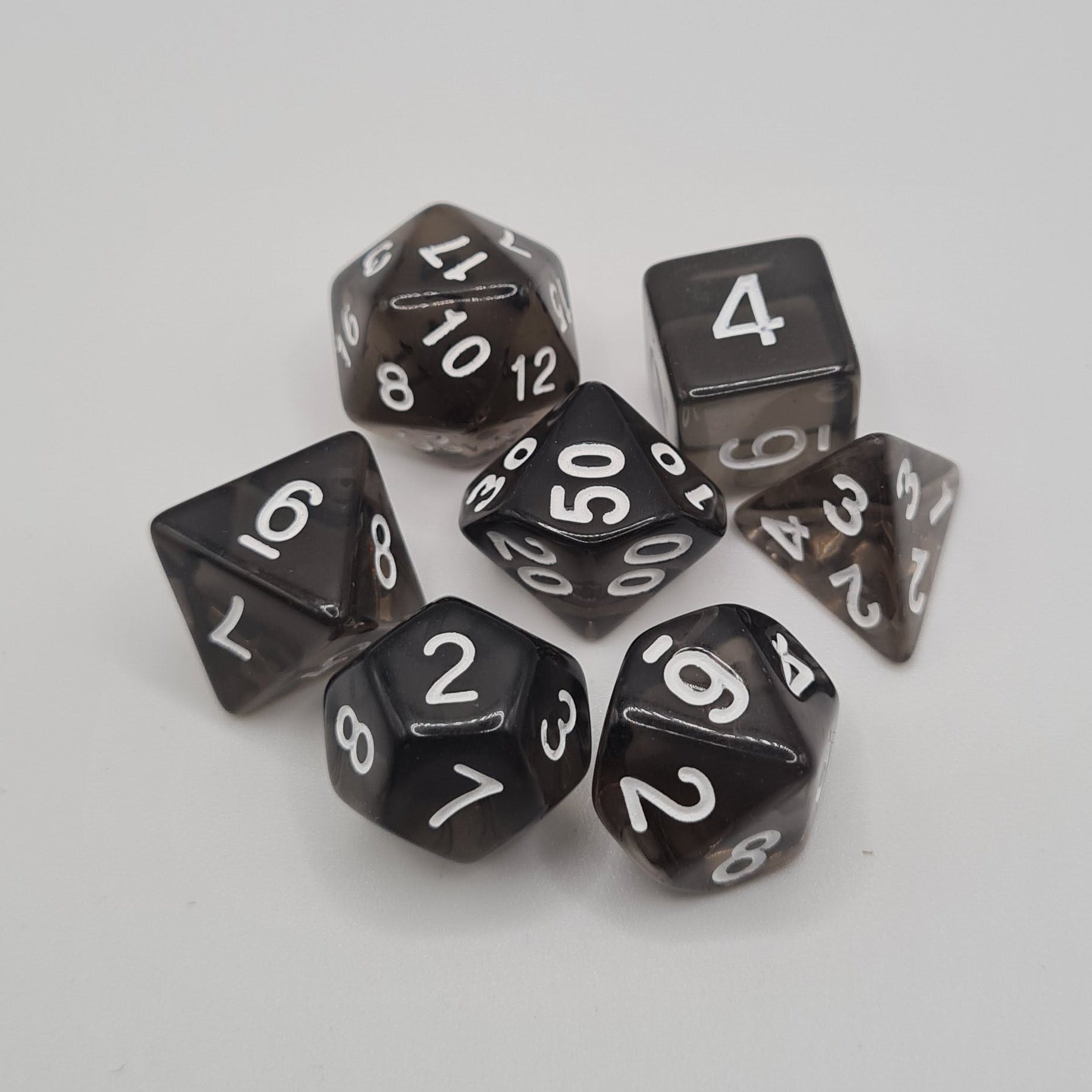 Black Swirls Polyhedral Dice Set – 7-Piece Tabletop Gaming Dice with Bag