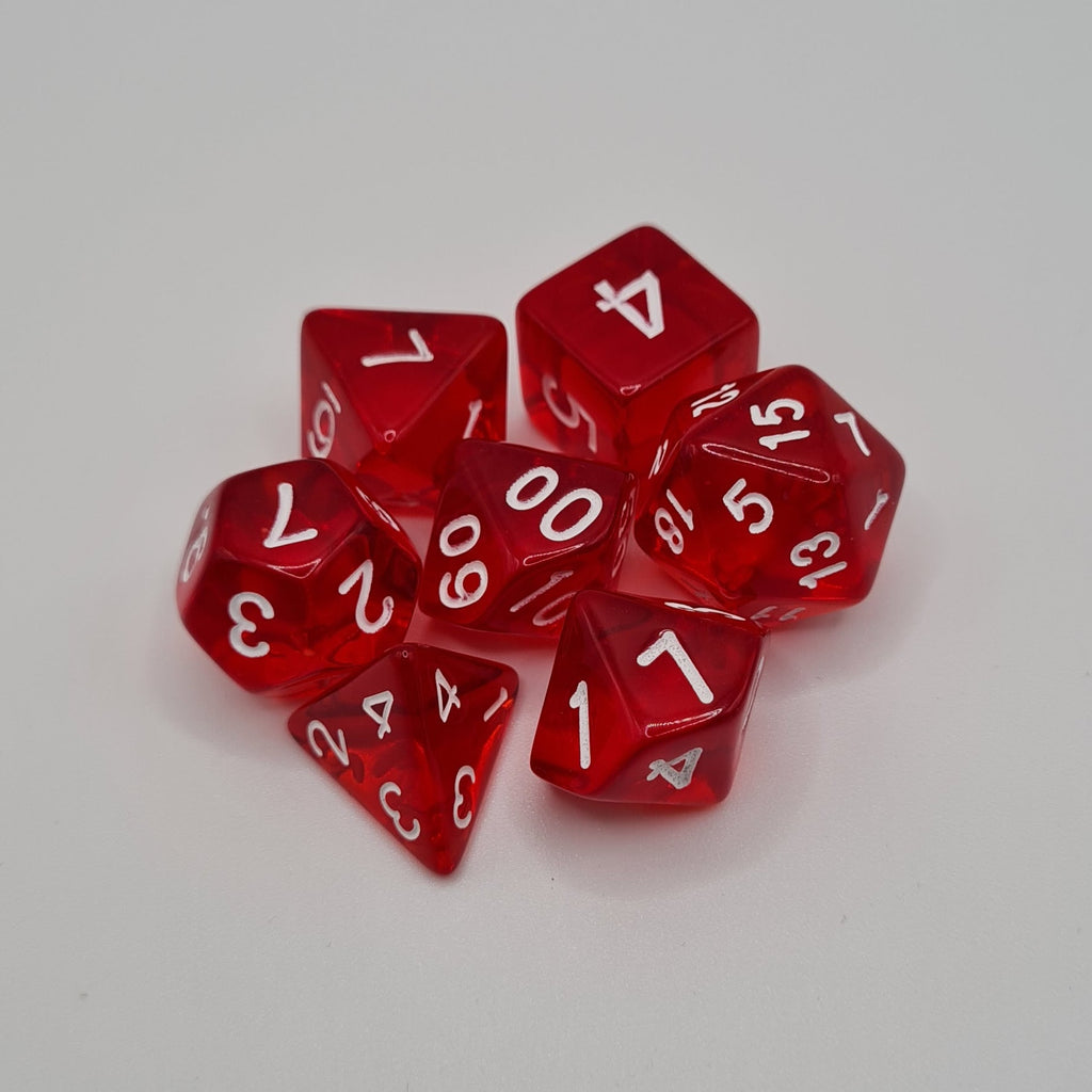 Red Ice Swirls Polyhedral Dice Set – 7-Piece Tabletop Gaming Dice with Bag