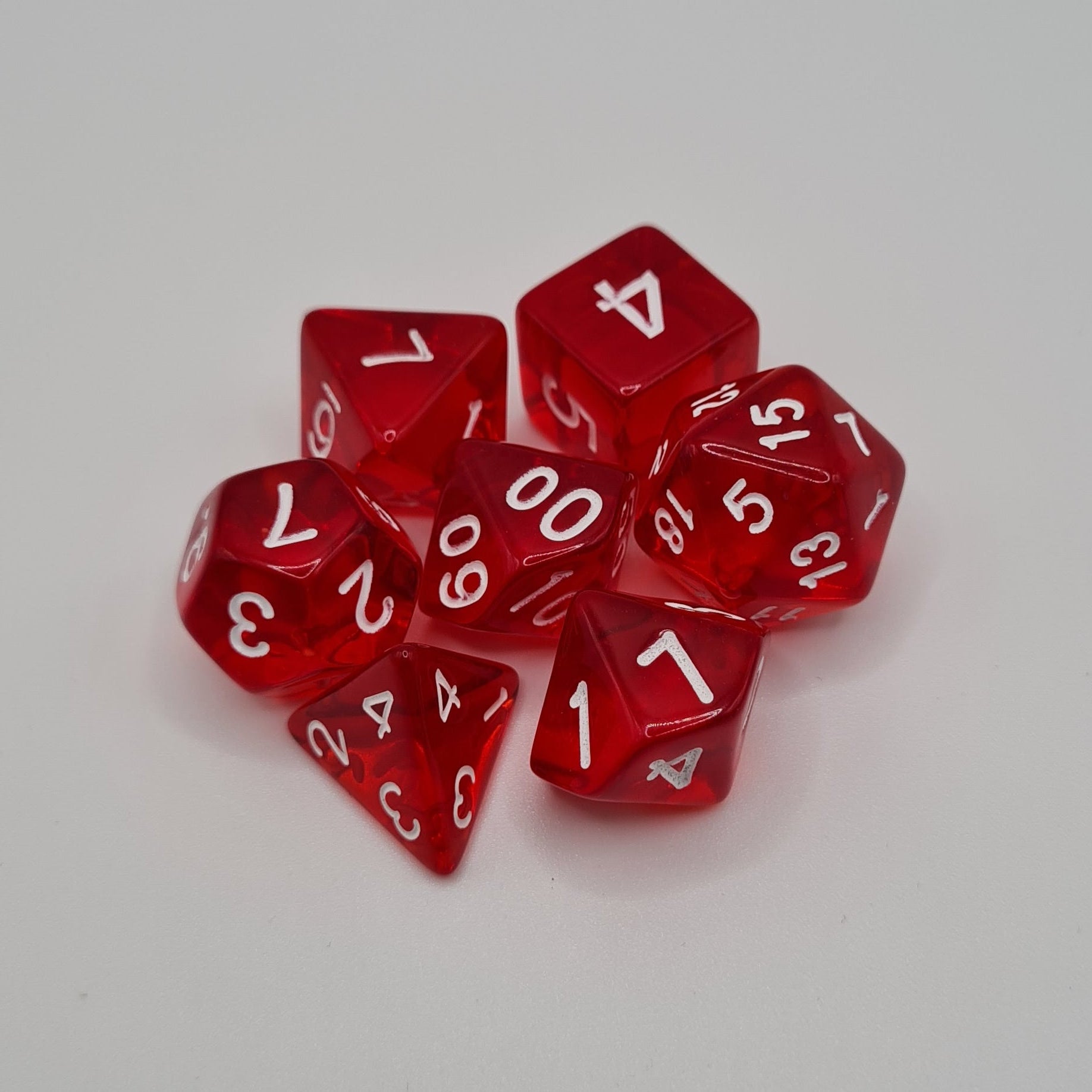 Red Ice Swirls Polyhedral Dice Set – 7-Piece Tabletop Gaming Dice with Bag