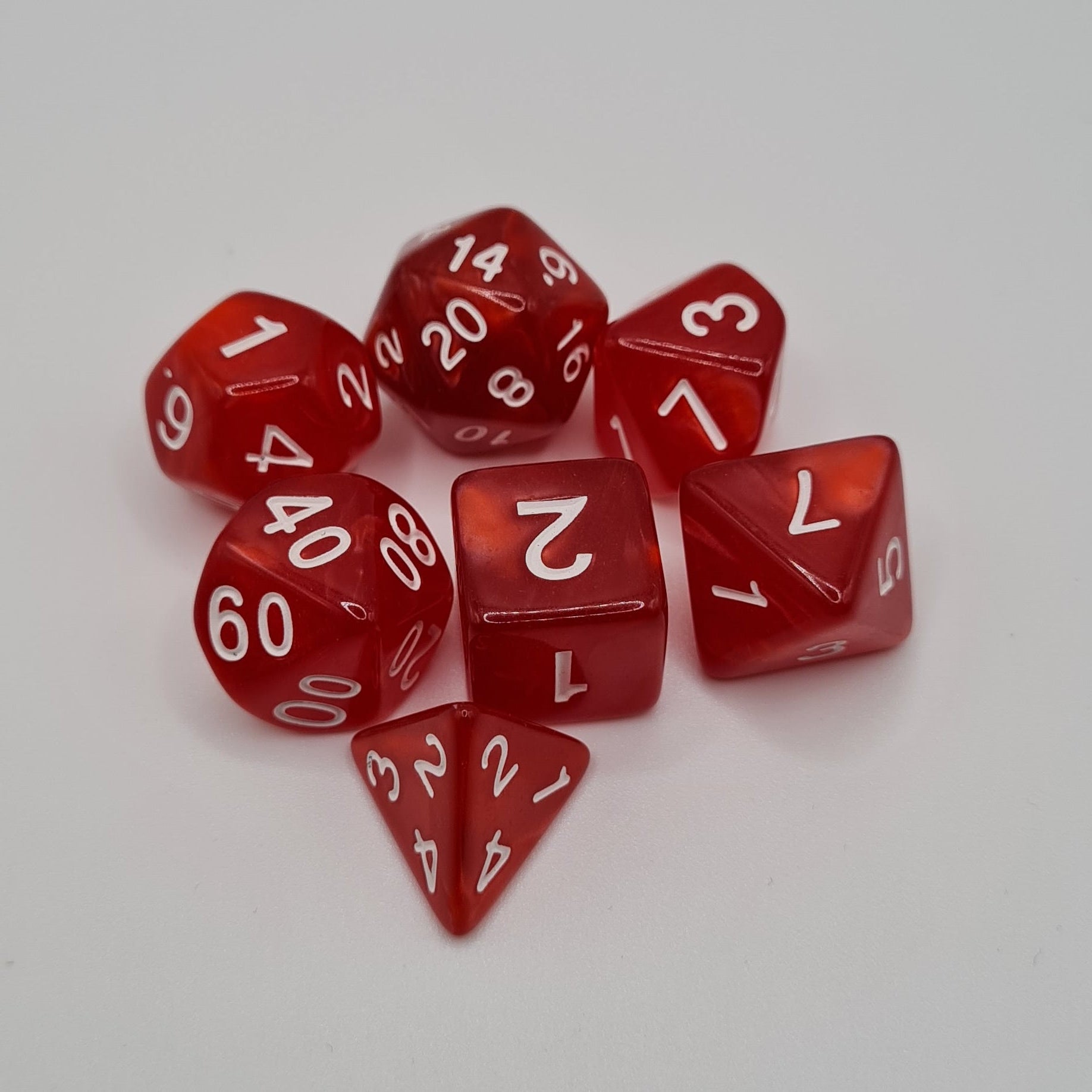 Red Ice Swirls Polyhedral Dice Set – 7-Piece Tabletop Gaming Dice with Bag