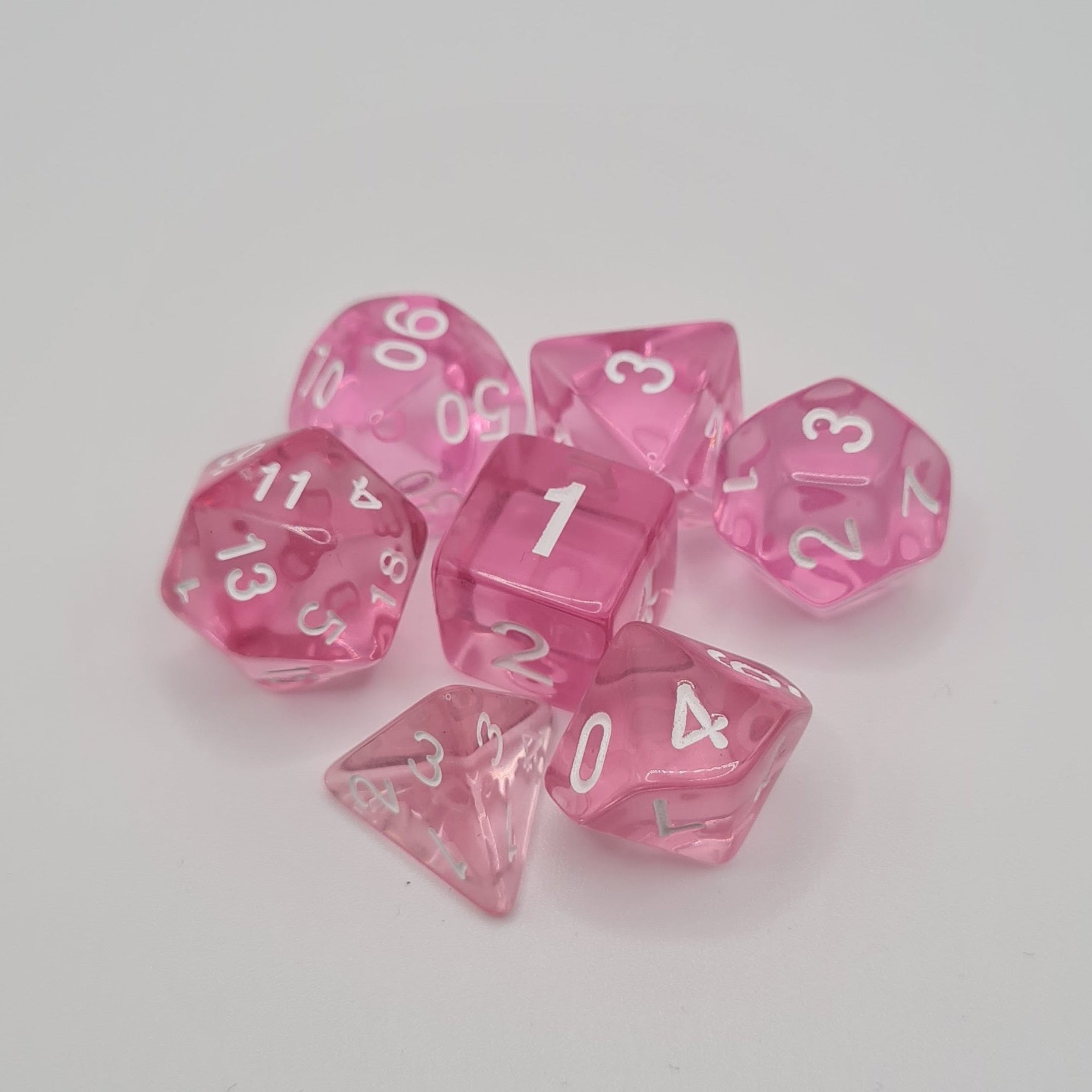 Pink Ice Polyhedral Dice Set – 7-Piece Tabletop Gaming Dice with Bag
