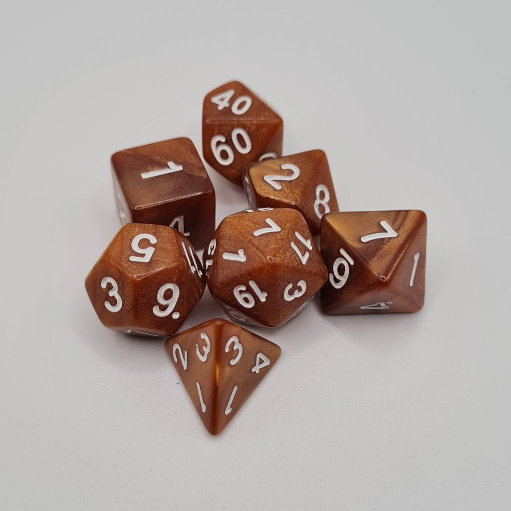 Butterscotch Swirls Polyhedral Dice Set – 7-Piece Tabletop Gaming Dice with Bag