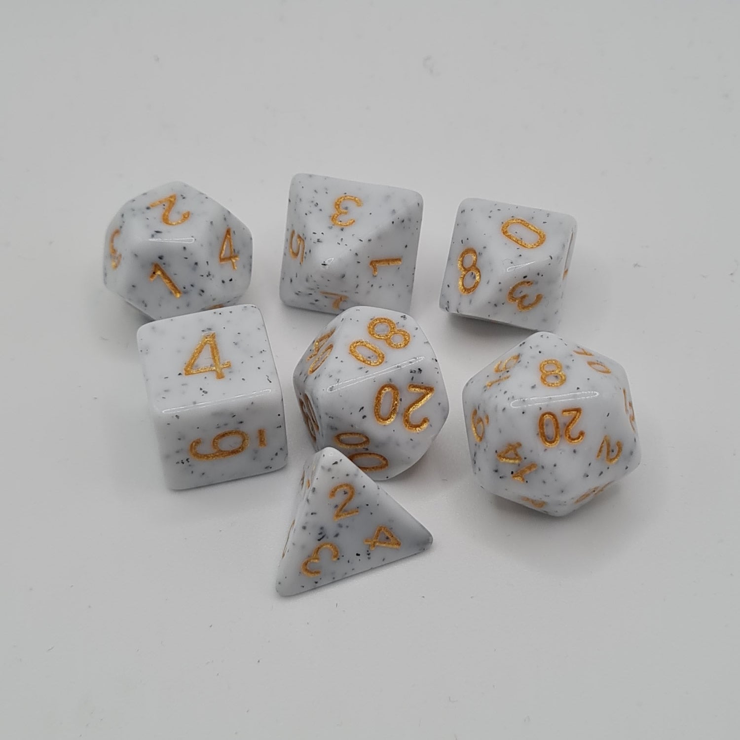 White Stone Polyhedral Dice Set – 7-Piece Tabletop Gaming Dice with Bag