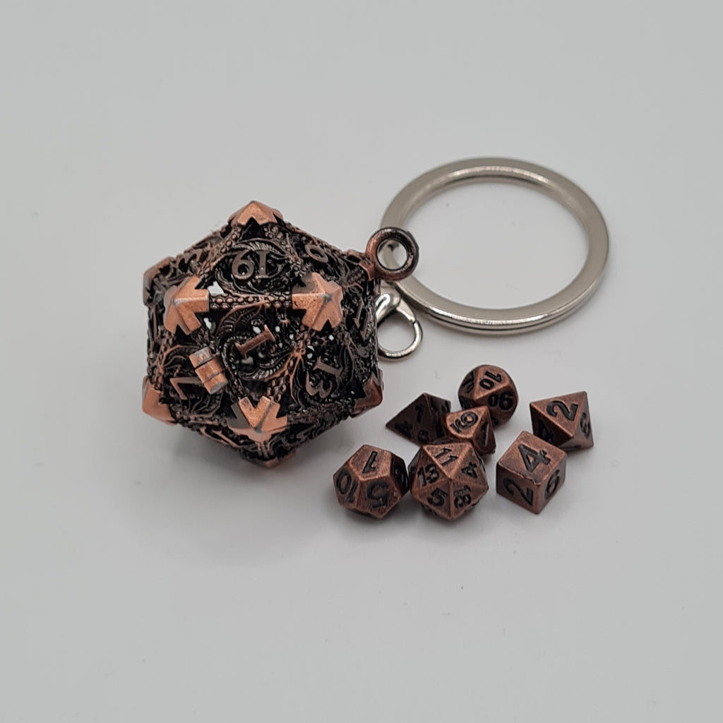 Copper D20 Keyring with Mini Dice
