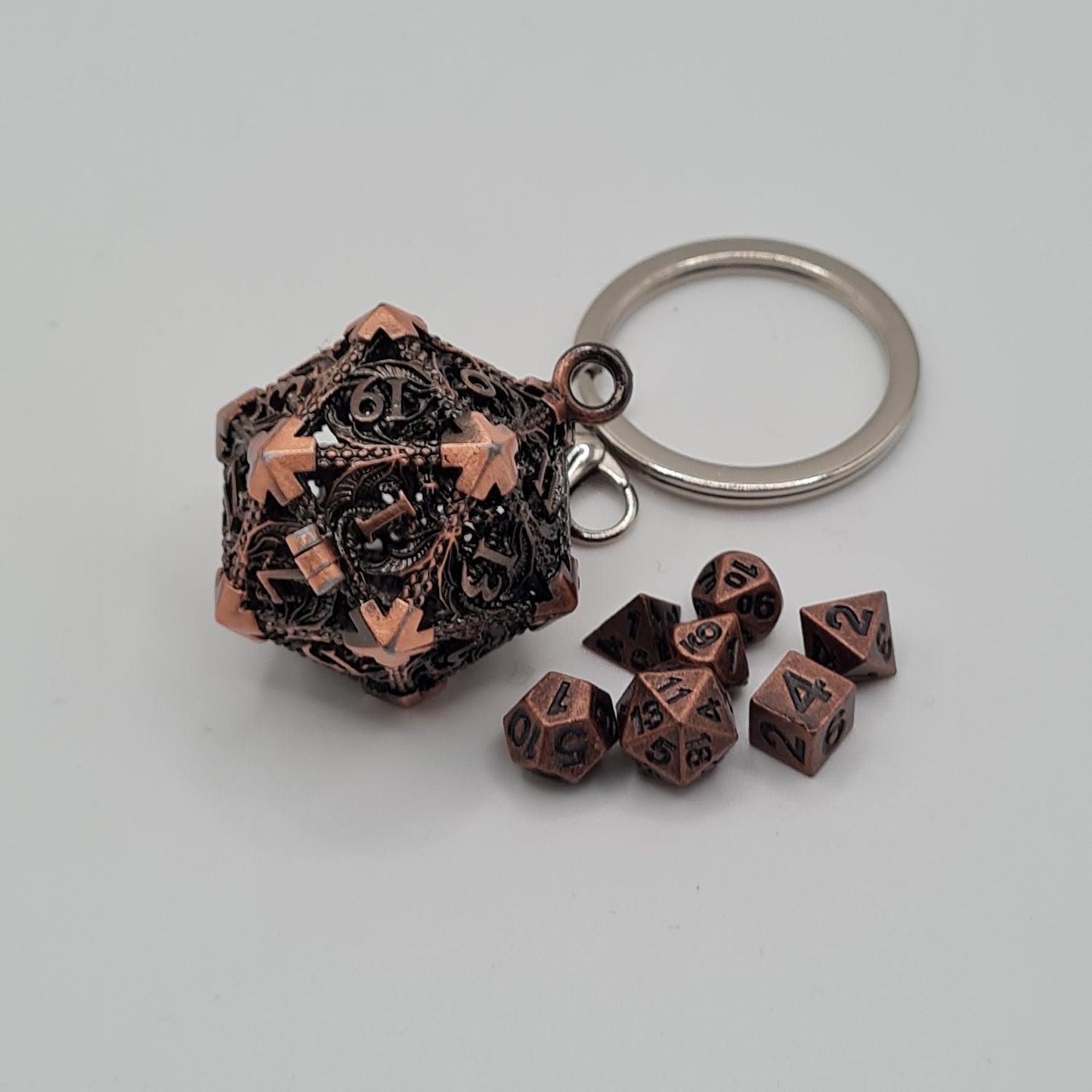 Copper D20 Keyring with Mini Dice
