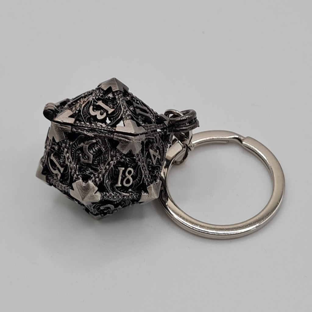 Silver D20 Keyring with Mini Dice