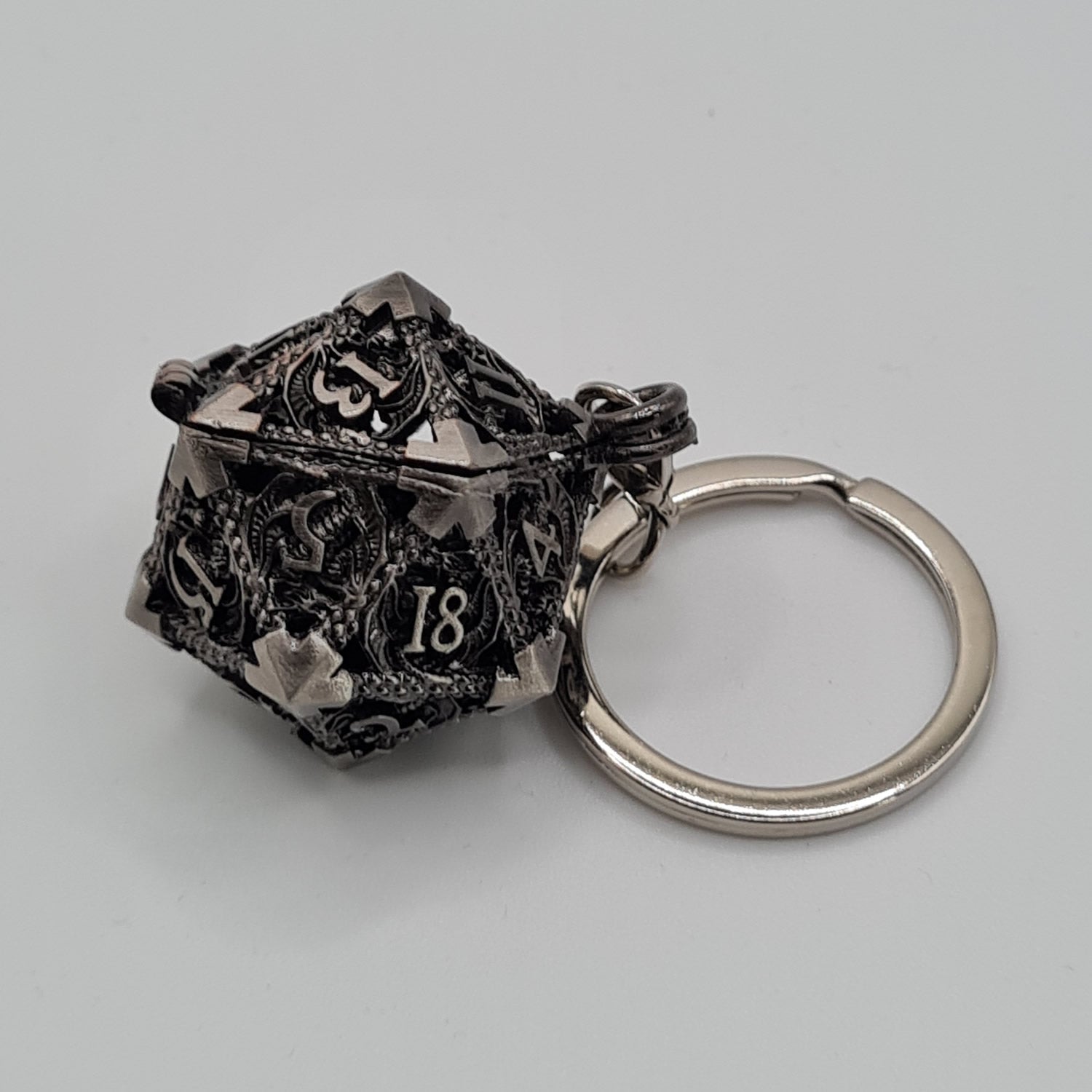 Silver D20 Keyring with Mini Dice