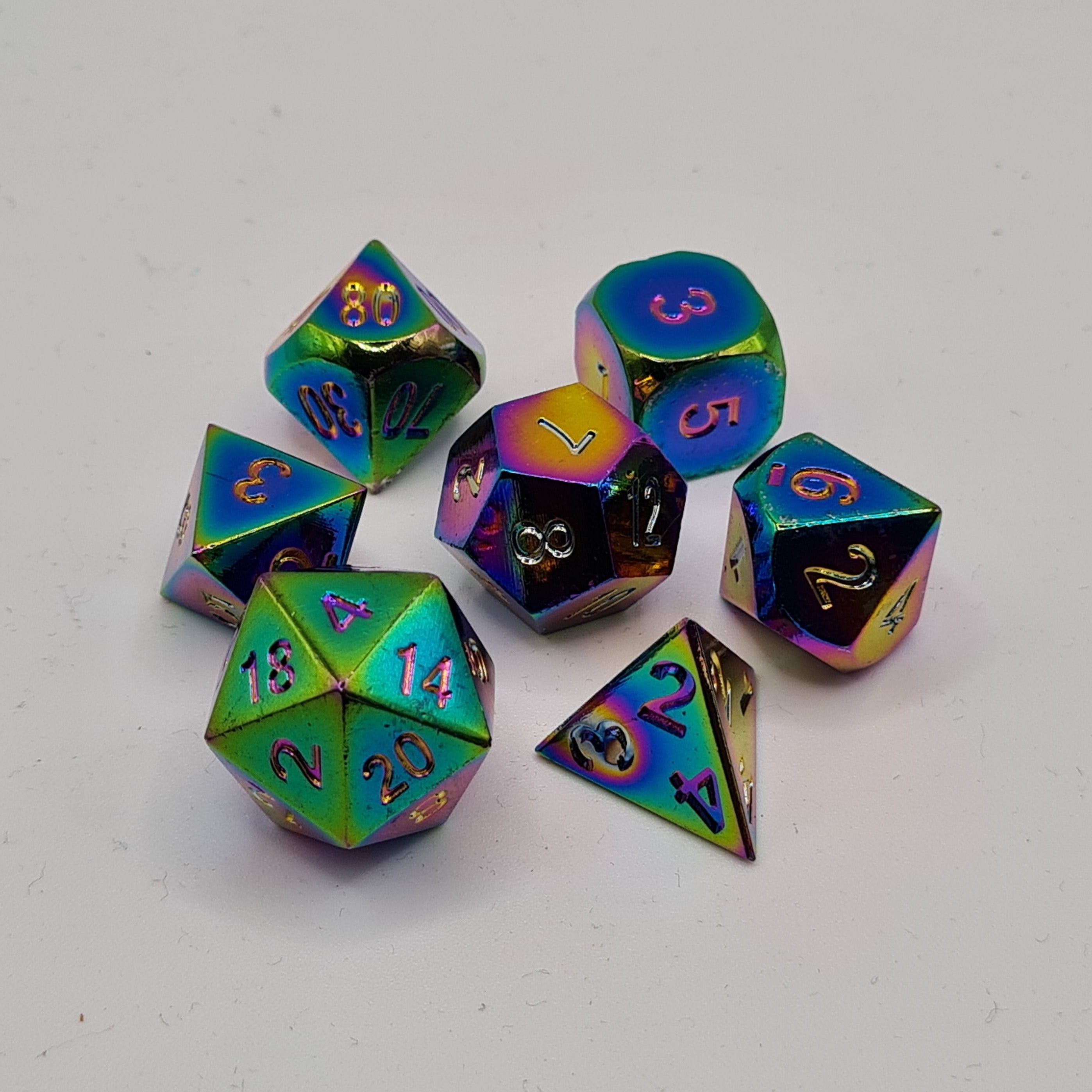 Chromatic Finish Metal Polyhedral Dice Set – 7-Piece Tabletop Gaming Dice with Bag