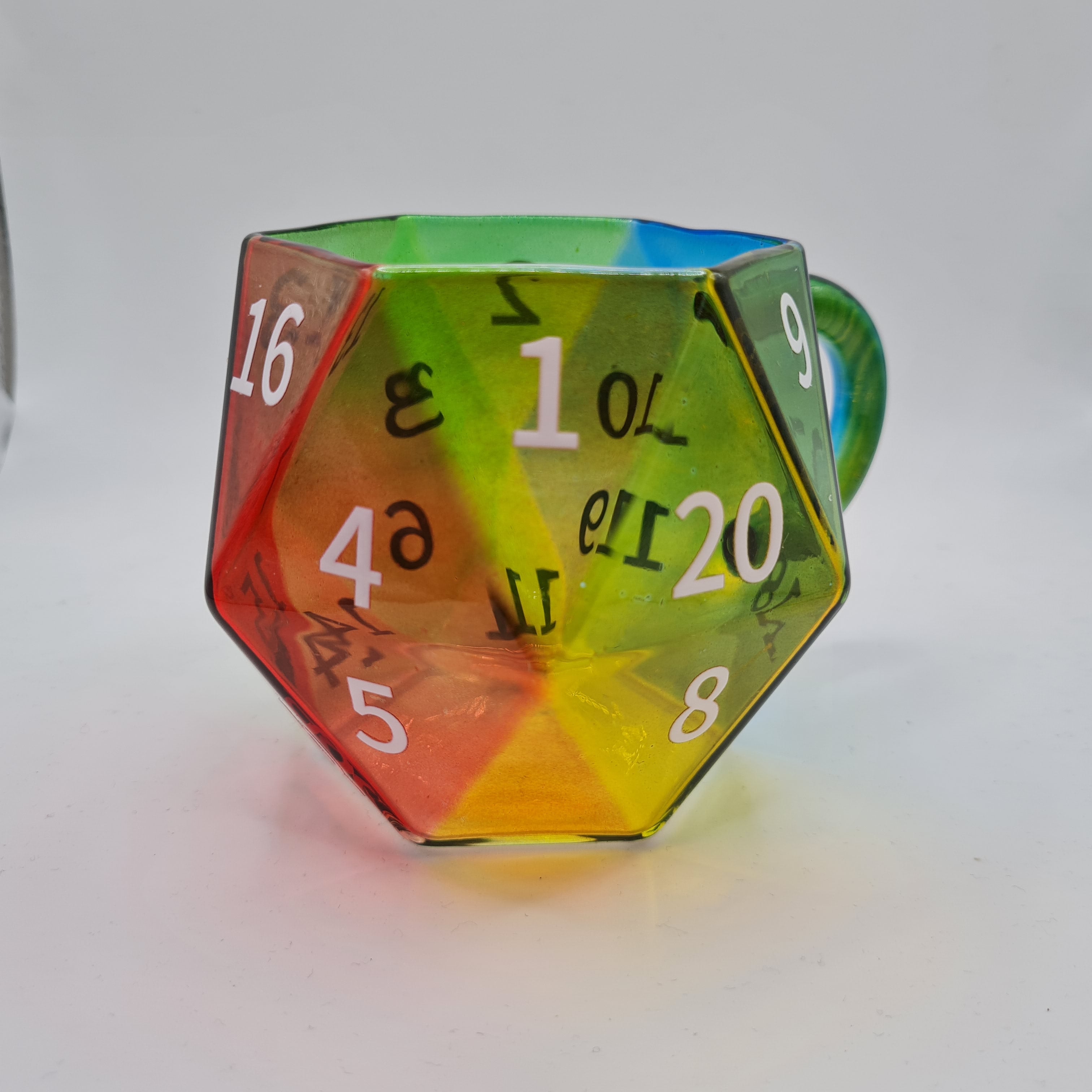 D20 Glass Mug – Rainbow Polyhedral Dice Tankard